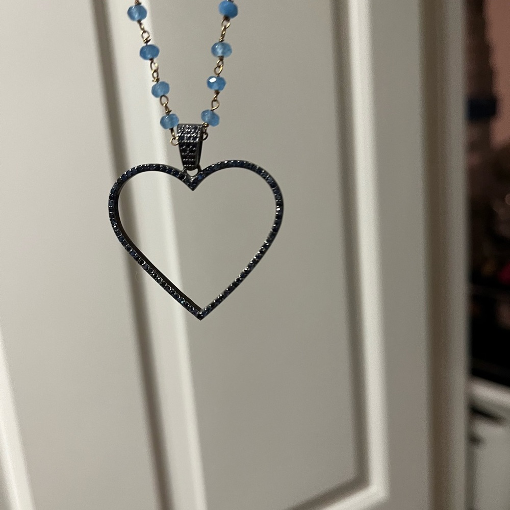 Elegant Silver Blue Stone Heart Pendant Necklace